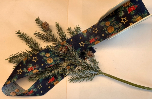 Stoff-Band Weihnachten blau mit Kerzen (Göteburg)